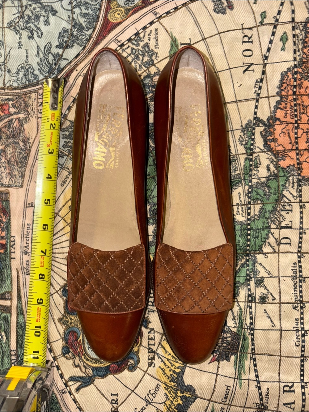Salvatore Ferragamo Cognac Brown Leather Quilted Suede Loafers - Picture 2 of 5